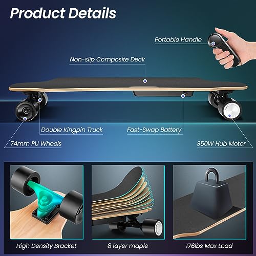 Caroma Electric Skateboard with Remote, 350W Motor