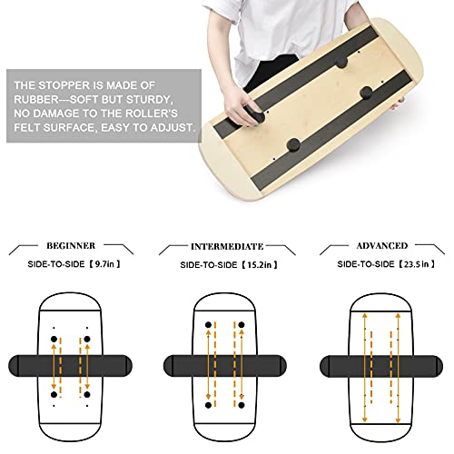 Wooden Balance Board Trainer with Adjustable Stoppers