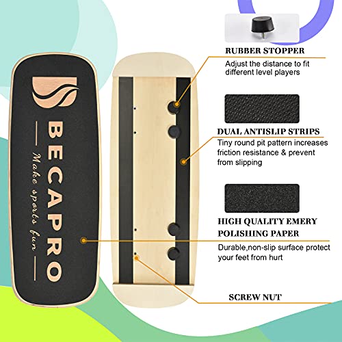 Wooden Balance Board Trainer with Adjustable Stoppers