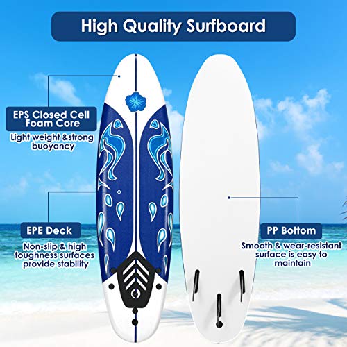 Giantex 6 Ft Surfboard with Safety Leash & Fins