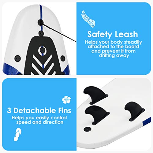Giantex 6 Ft Surfboard with Safety Leash & Fins