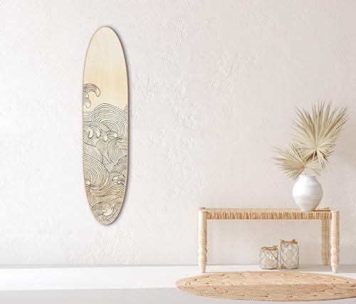 Coastal Surfboard Wall Decor with Contemporary Wave Design