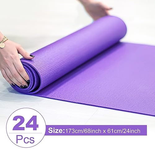 Bulk 24 Pcs Non-Slip Yoga Mats, Purple Color