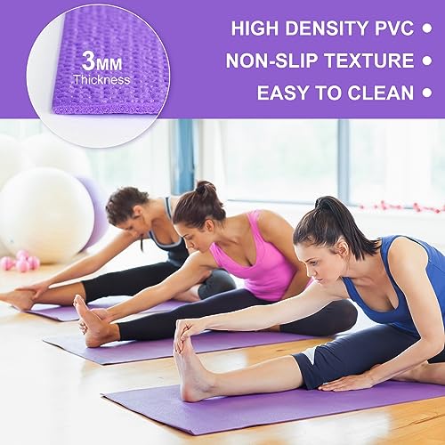 Bulk 24 Pcs Non-Slip Yoga Mats, Purple Color