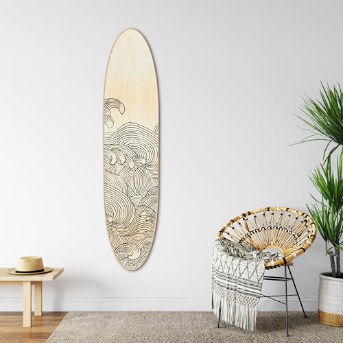 Coastal Surfboard Wall Decor with Contemporary Wave Design