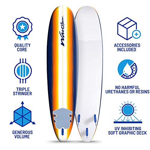 Wavestorm 8ft Classic Longboard Surfboard - Org Burst