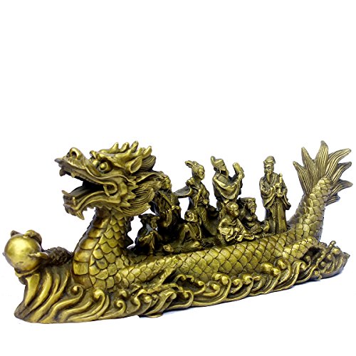 Handmade Brass Chinese Figurines - Dragon Boat Immortals