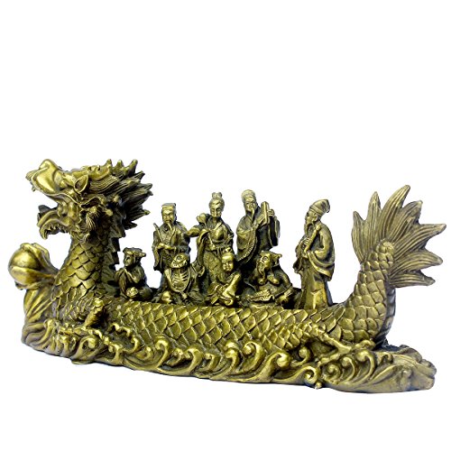 Handmade Brass Chinese Figurines - Dragon Boat Immortals