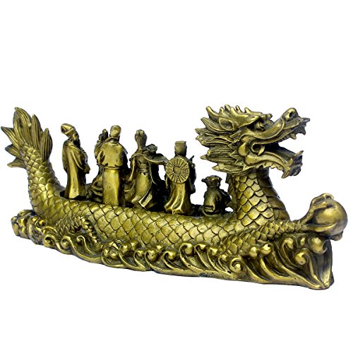 Handmade Brass Chinese Figurines - Dragon Boat Immortals