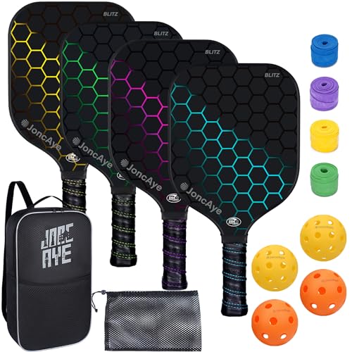 JoncAye Pickleball Set: 4 Paddles, Balls, Case, Accessories