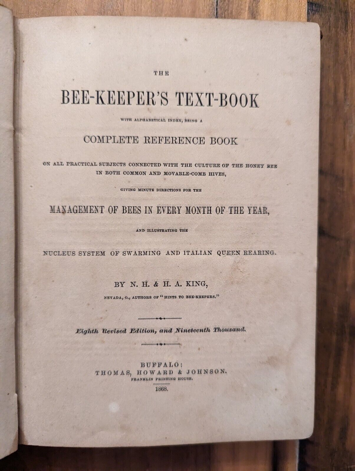 1868 Beekeeper's Textbook - Limited Availability