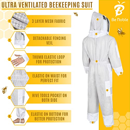 Sting-Proof Bee Suit with Gloves for Men (Large)