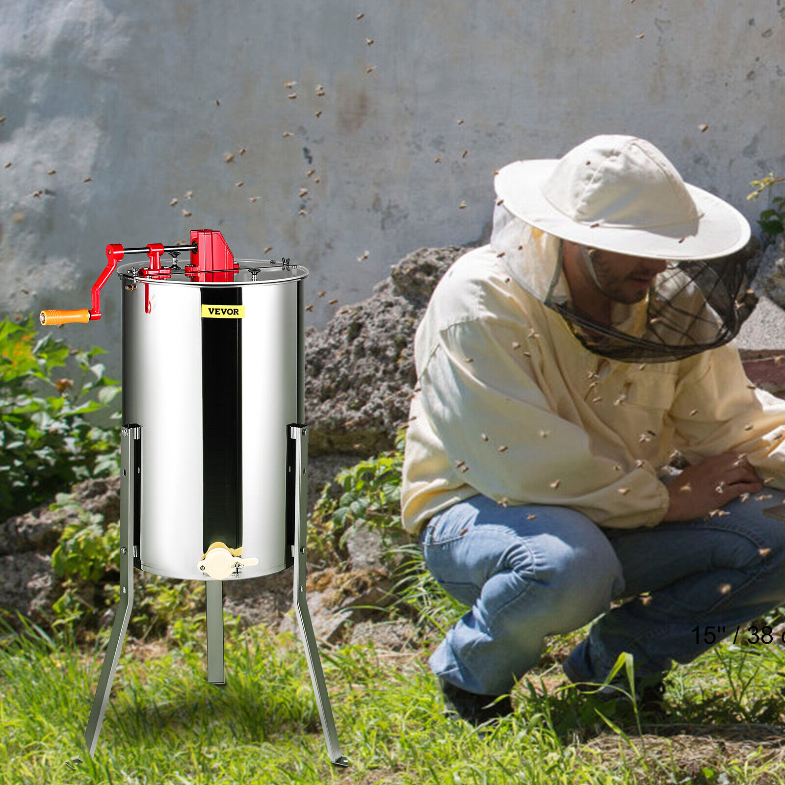 VEVOR Manual Honey Extractor 2/4 Frame Stainless Steel