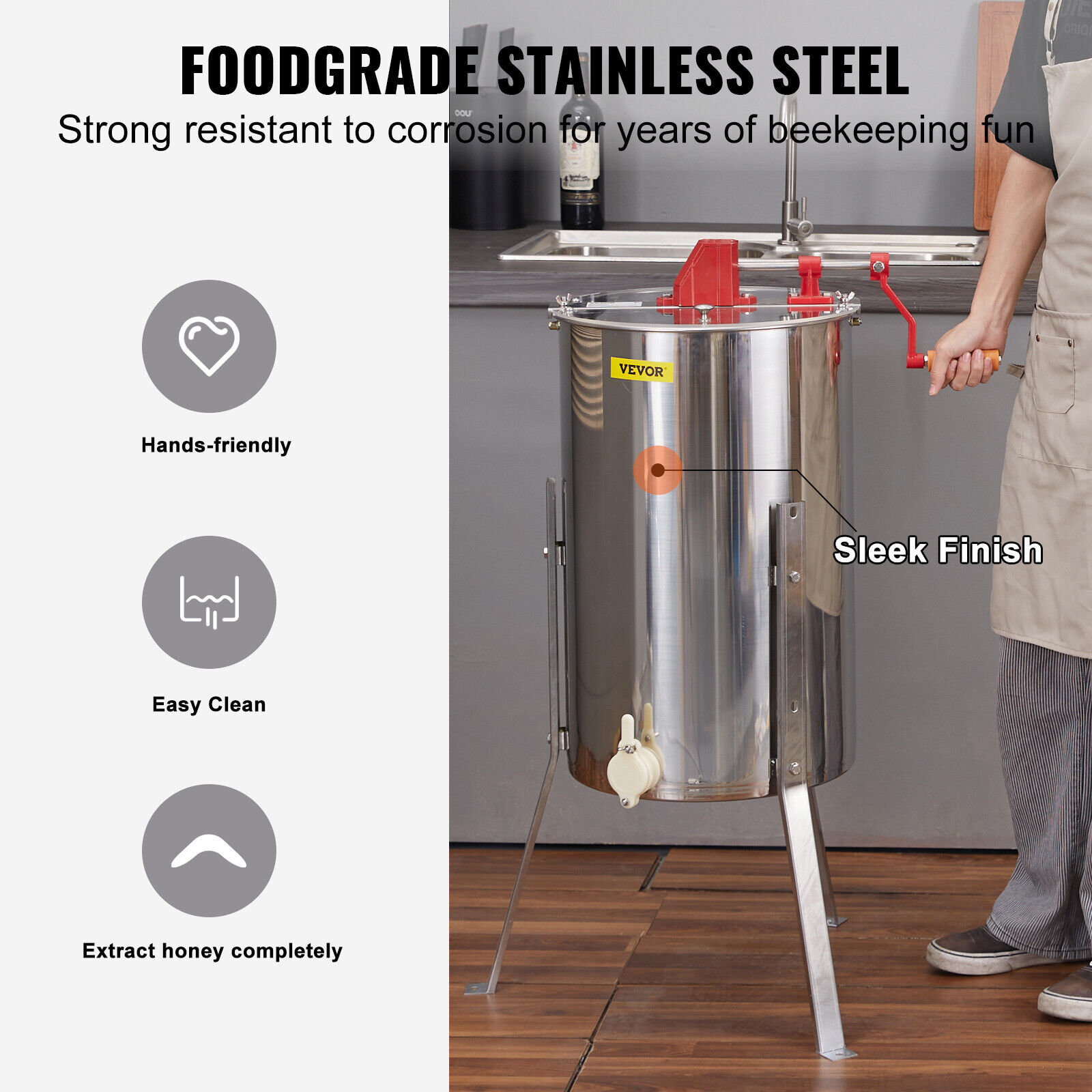 VEVOR Manual Honey Extractor 2/4 Frame Stainless Steel