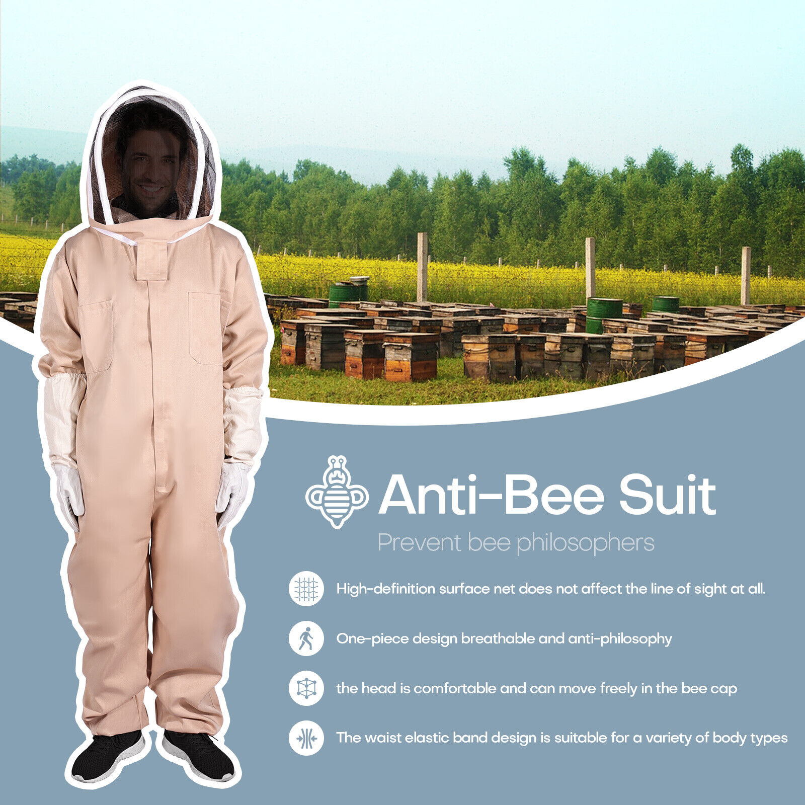Pro Beekeeping Suit Polycotton Full Body w/ Gloves