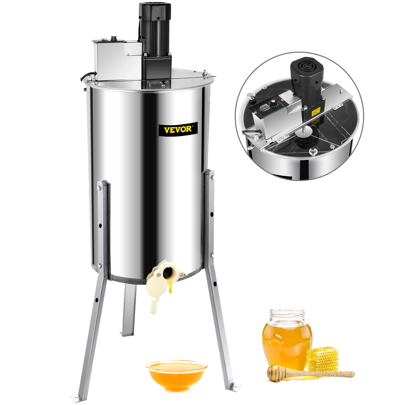 VEVOR 3 Frame Electric Honey Extractor: Stainless Steel