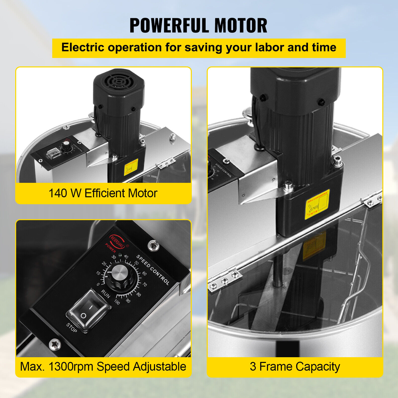 VEVOR 3 Frame Electric Honey Extractor: Stainless Steel