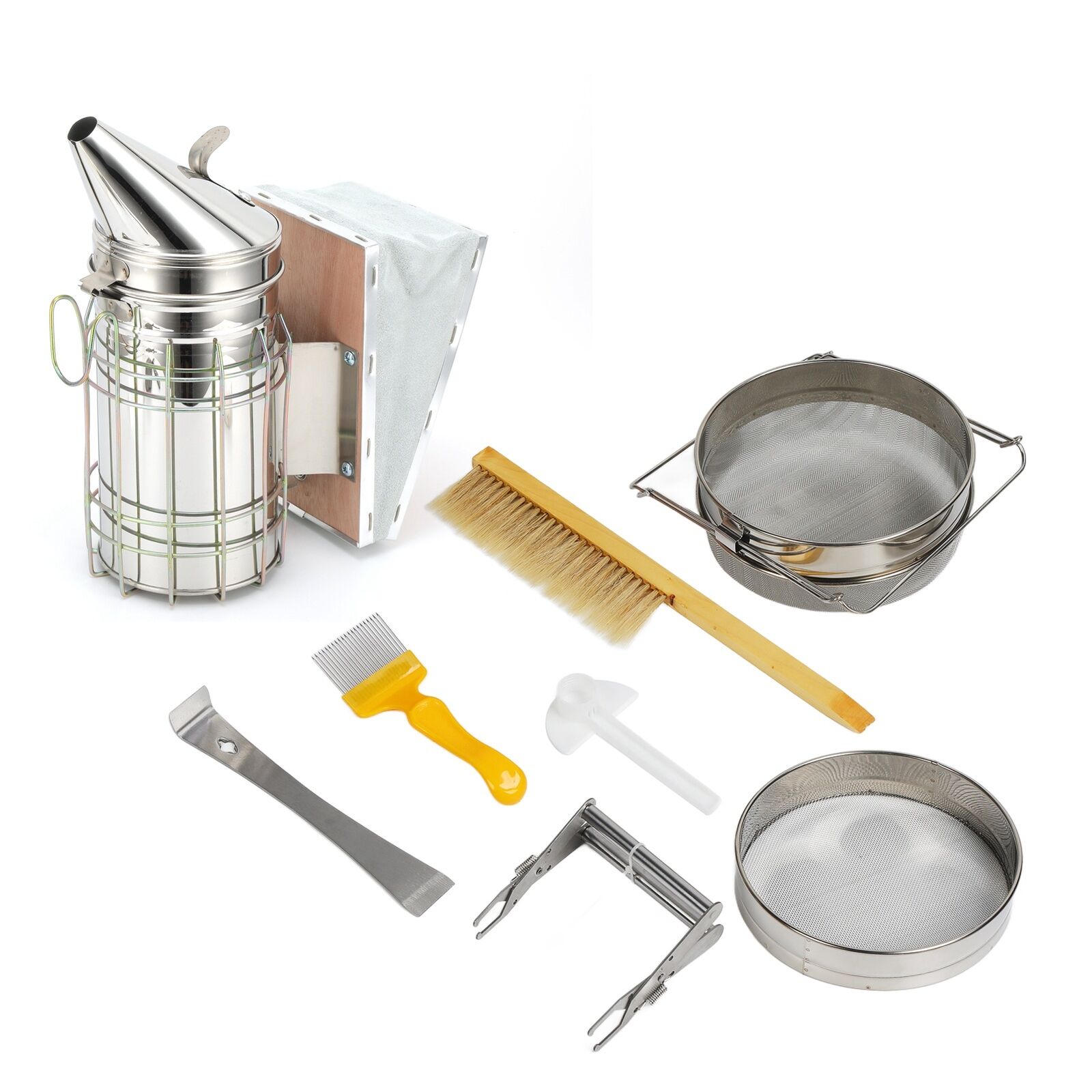 Complete Beekeeping Starter Kit: Brush, Scraper, Frame Clip, Smoker