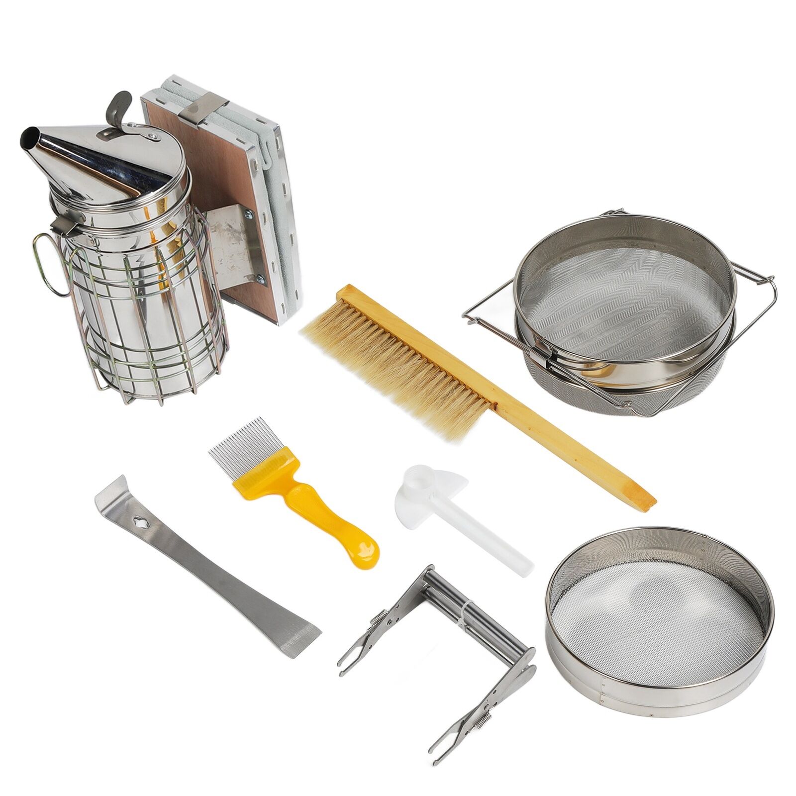 Complete Beekeeping Starter Kit: Brush, Scraper, Frame Clip, Smoker