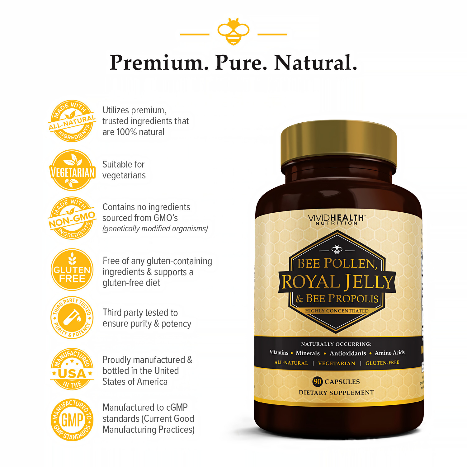 Raw Royal Jelly Supplement with Bee Pollen & Propolis