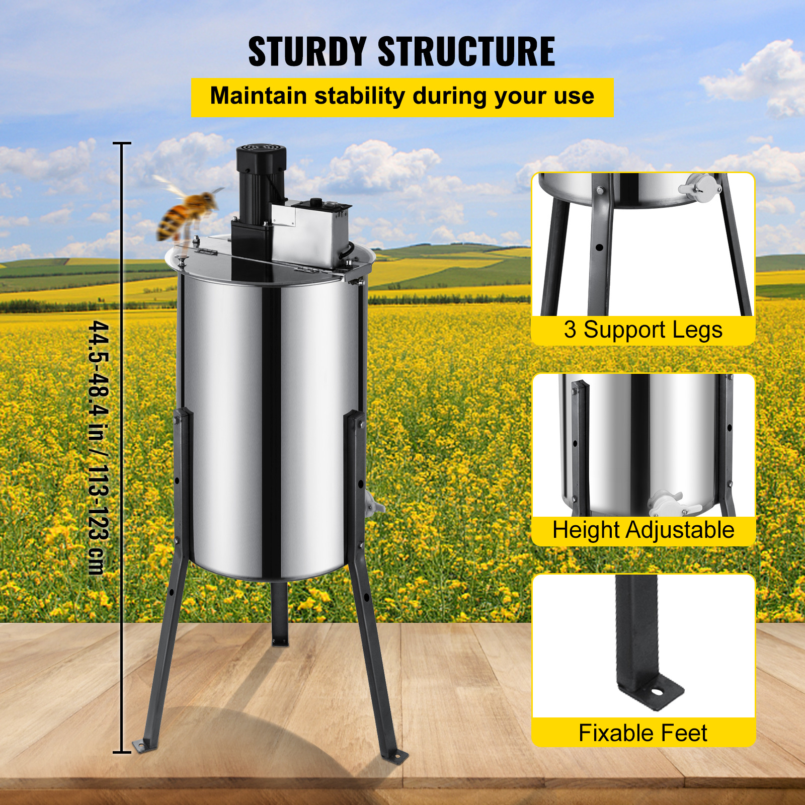 VEVOR 3 Frame Electric Honey Extractor: Stainless Steel