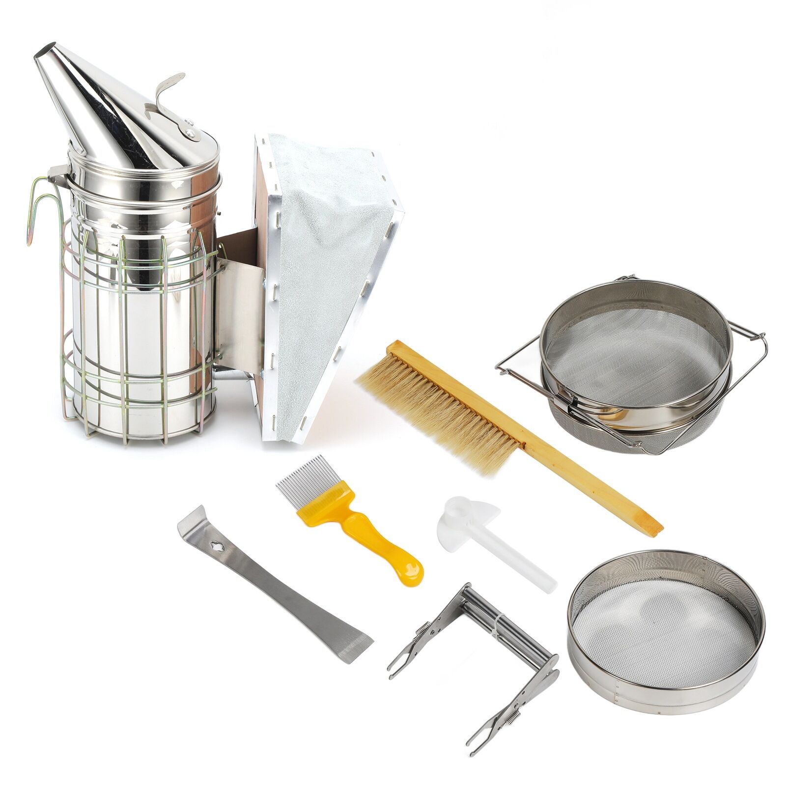 Complete Beekeeping Starter Kit: Brush, Scraper, Frame Clip, Smoker