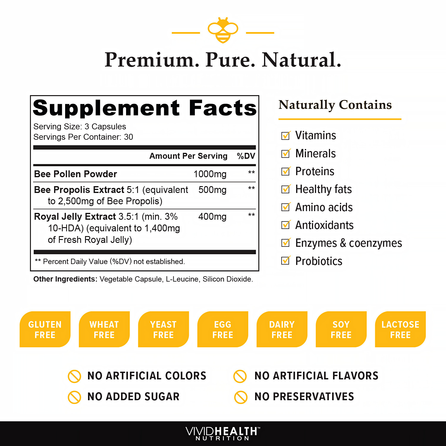 Raw Royal Jelly Supplement with Bee Pollen & Propolis