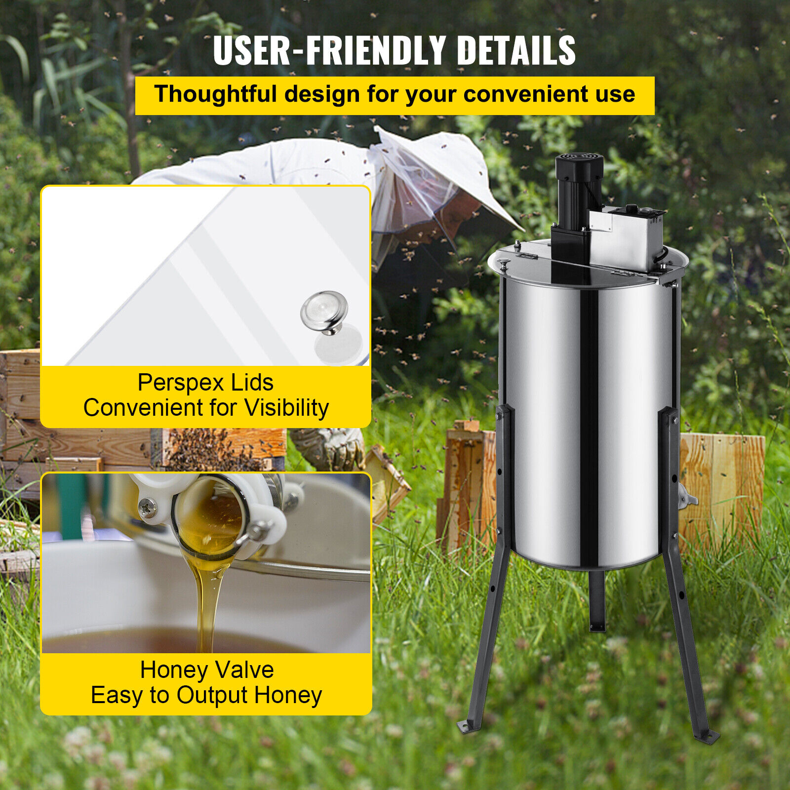 VEVOR 3 Frame Electric Honey Extractor: Stainless Steel