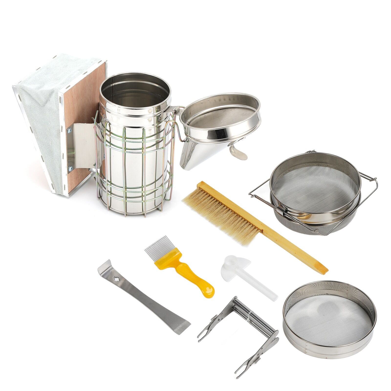 Complete Beekeeping Starter Kit: Brush, Scraper, Frame Clip, Smoker