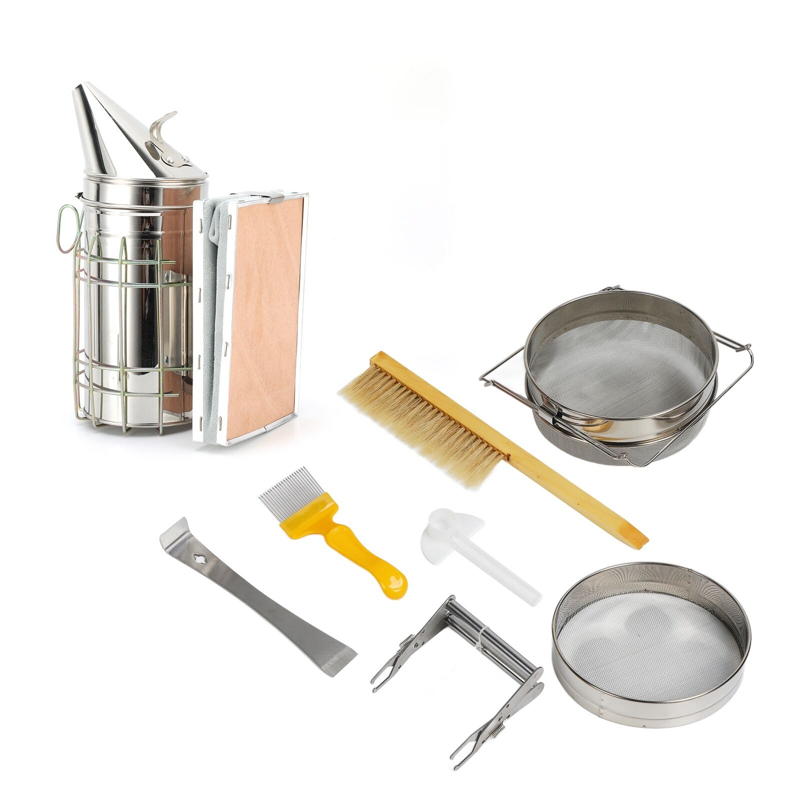 Complete Beekeeping Starter Kit: Brush, Scraper, Frame Clip, Smoker