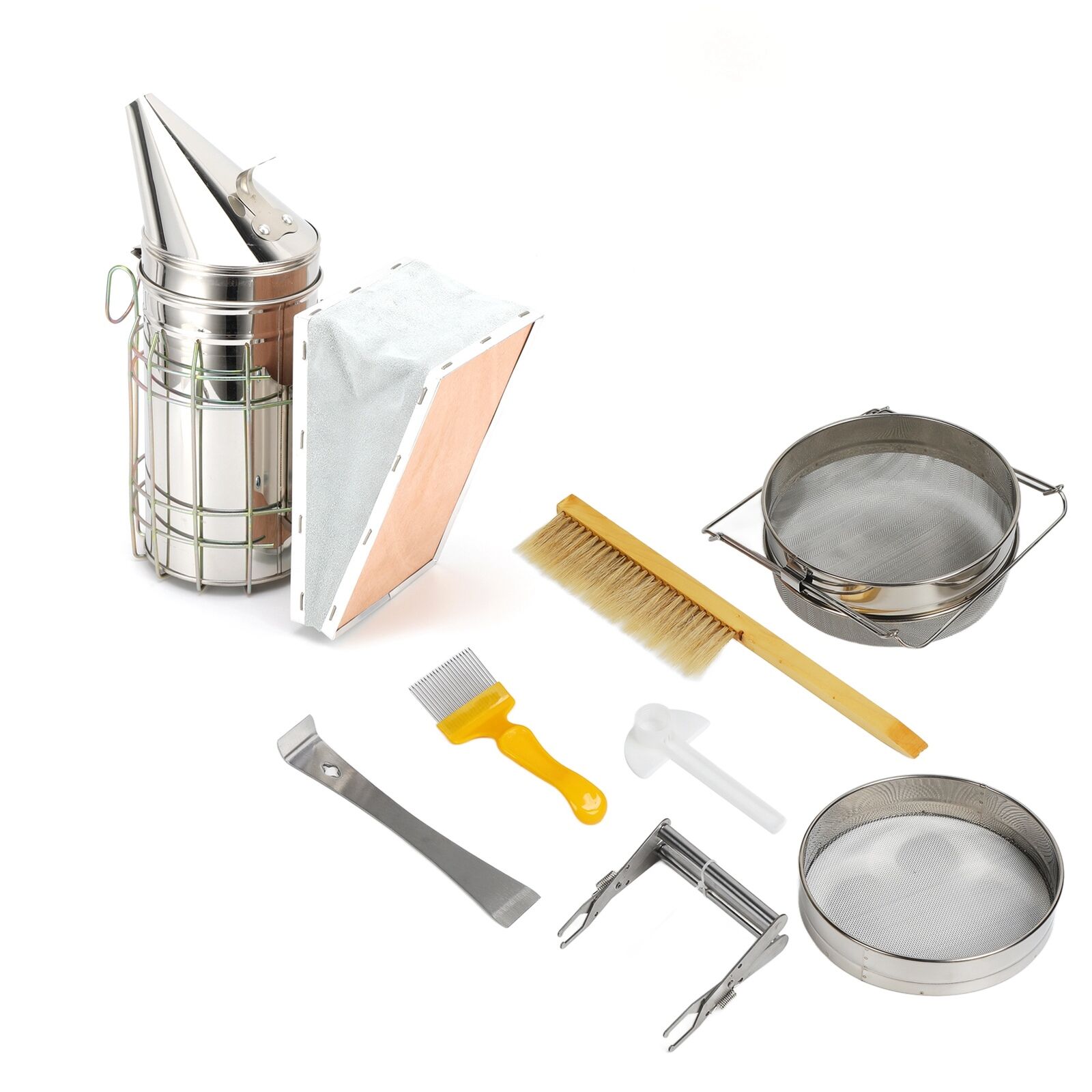 Complete Beekeeping Starter Kit: Brush, Scraper, Frame Clip, Smoker