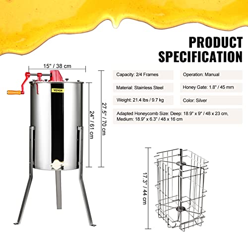 VEVOR Stainless Steel Honey Extractor, 2/4 Frame