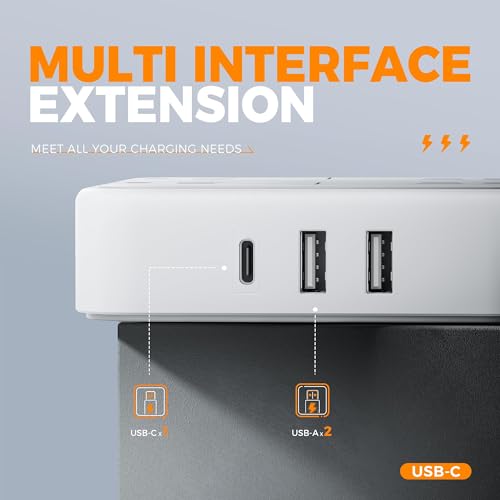 TESSAN Flat Plug Power Bar with USB C