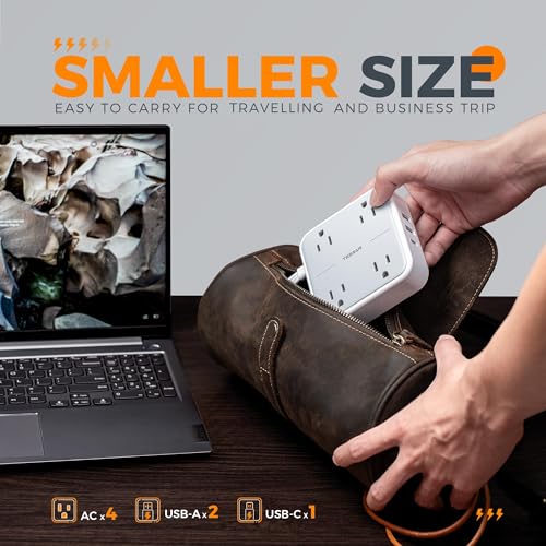 TESSAN Flat Plug Power Bar with USB C