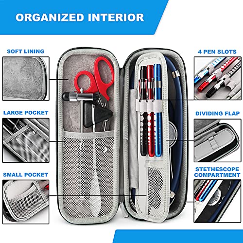 Black Stethoscope Case with Supplies and Multiple Compartments