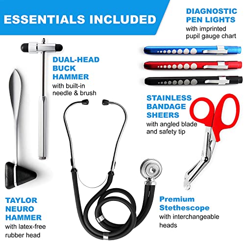 Black Stethoscope Case with Supplies and Multiple Compartments