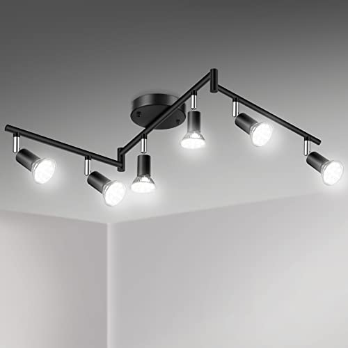 Unicozin 6 Light Track Lighting Kit, Black, GU10 Bulbs