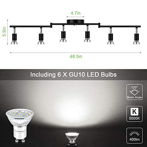 Unicozin 6 Light Track Lighting Kit, Black, GU10 Bulbs