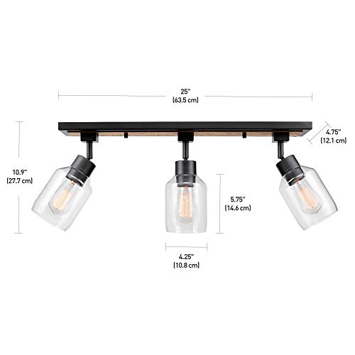 Globe Electric Griffith 3-Light Track Lighting, Faux Wood