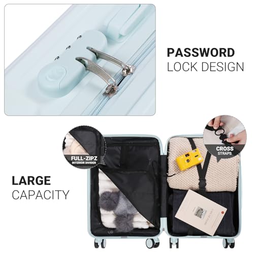 Blue Carry-On Luggage with Cup Holder and USB