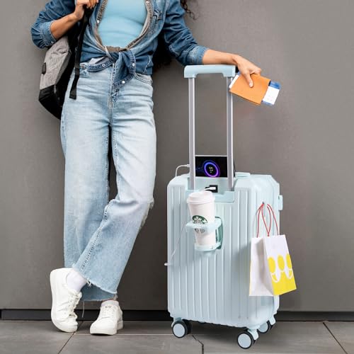Blue Carry-On Luggage with Cup Holder and USB