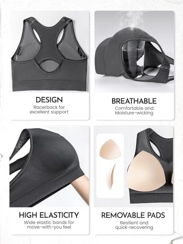 FITTIN Racerback Sports Bra Pack - High Impact Yoga Gym Workout Support XL