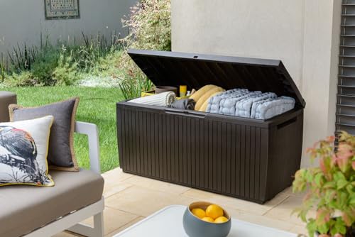 Keter Springwood Outdoor Patio Deck Storage Box Brown