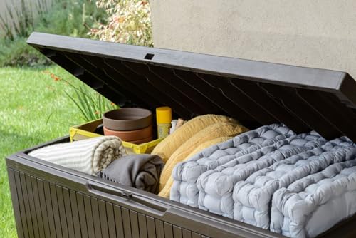 Keter Springwood Outdoor Patio Deck Storage Box Brown