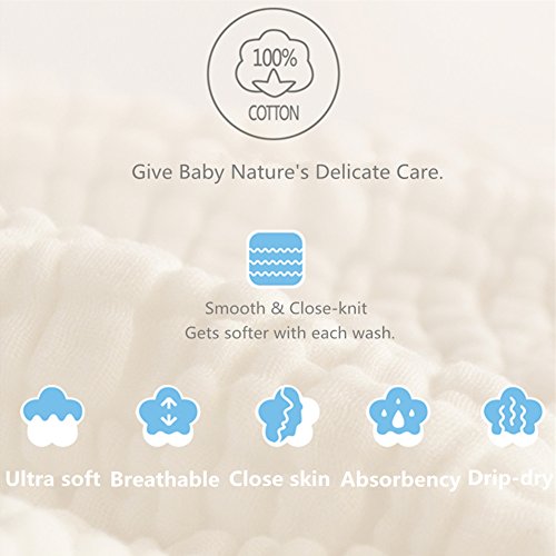 MUKIN Baby Muslin Washcloths - Soft and Natural, 10 Pack