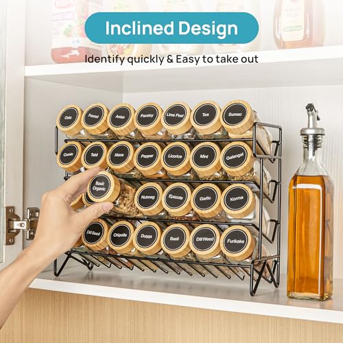 4-Tier Spice Rack with 28 Jars and Labels