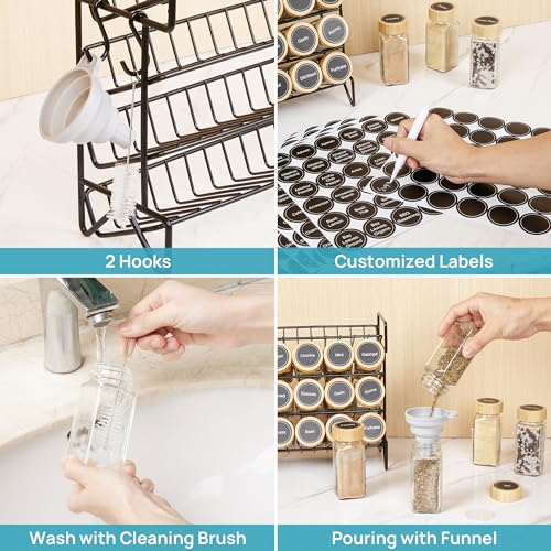4-Tier Spice Rack with 28 Jars and Labels