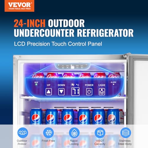 24" VEVOR BC-160OD 185QT Indoor/Outdoor Beer Fridge