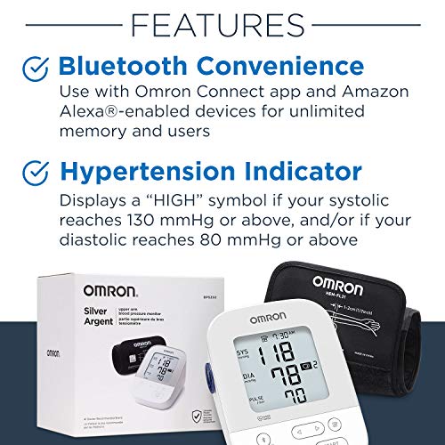 OMRON Silver Bluetooth Blood Pressure Monitor, Upper Arm