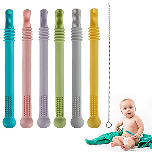 6 Pack Silicone Teething Tubes for Babies 3-12 Months